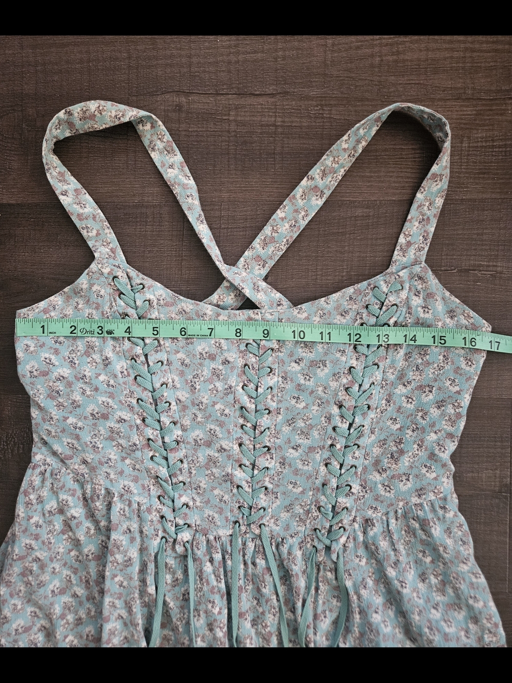 Free People Floral Corset Lace Up Mini Dress Blue / Teal Cottagecore Size 10 - Picture 3 of 8